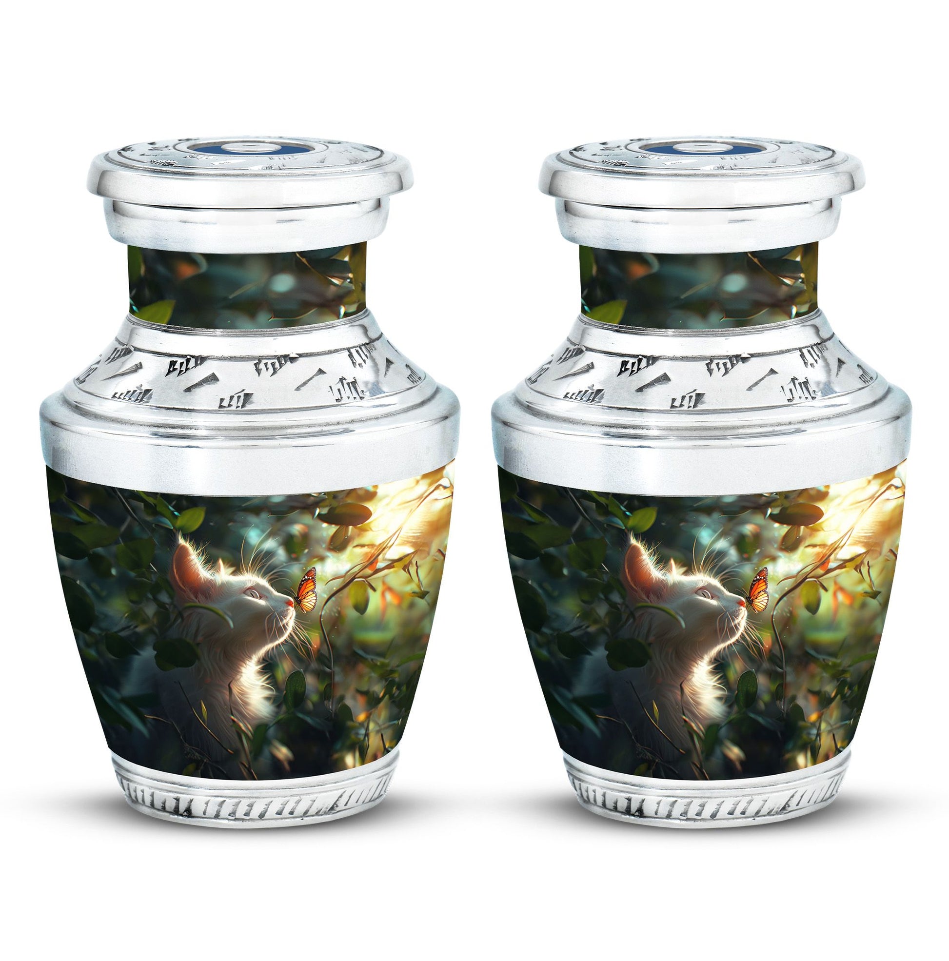 Majestic White Cat Urns For Funeral - Cat & Butterfly Memorial Urn
