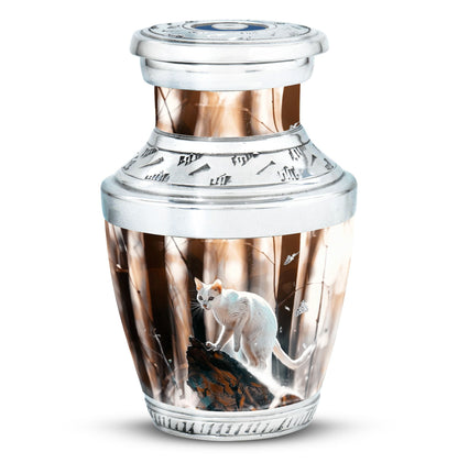 White Cat Memorial Urn for Ashes – Personalized Pet Cremation Urn