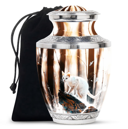 White Cat Memorial Urn for Ashes – Personalized Pet Cremation Urn