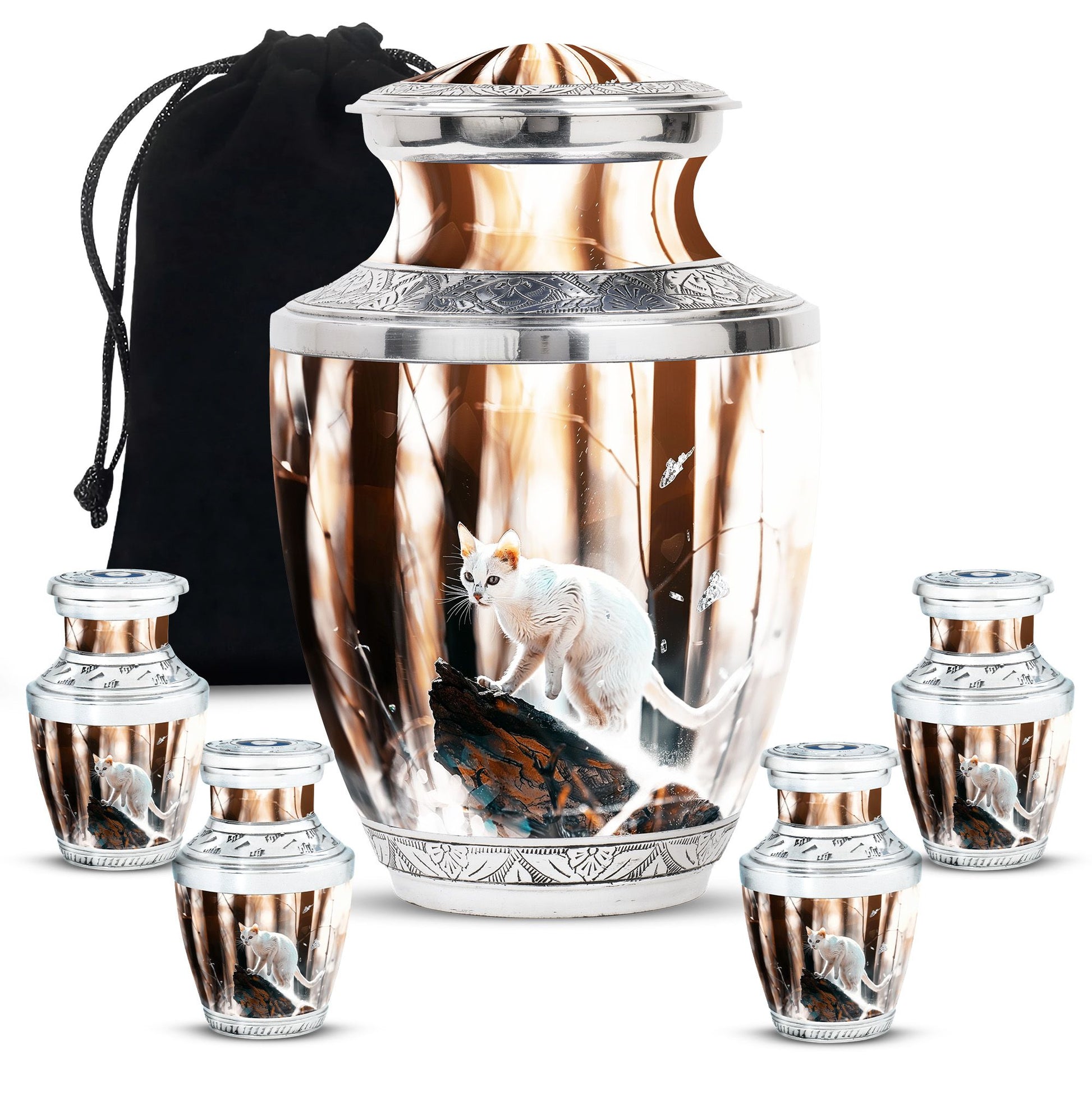 White Cat Ashes Urn For Cremation - Memorial Urns For Cat Lovers