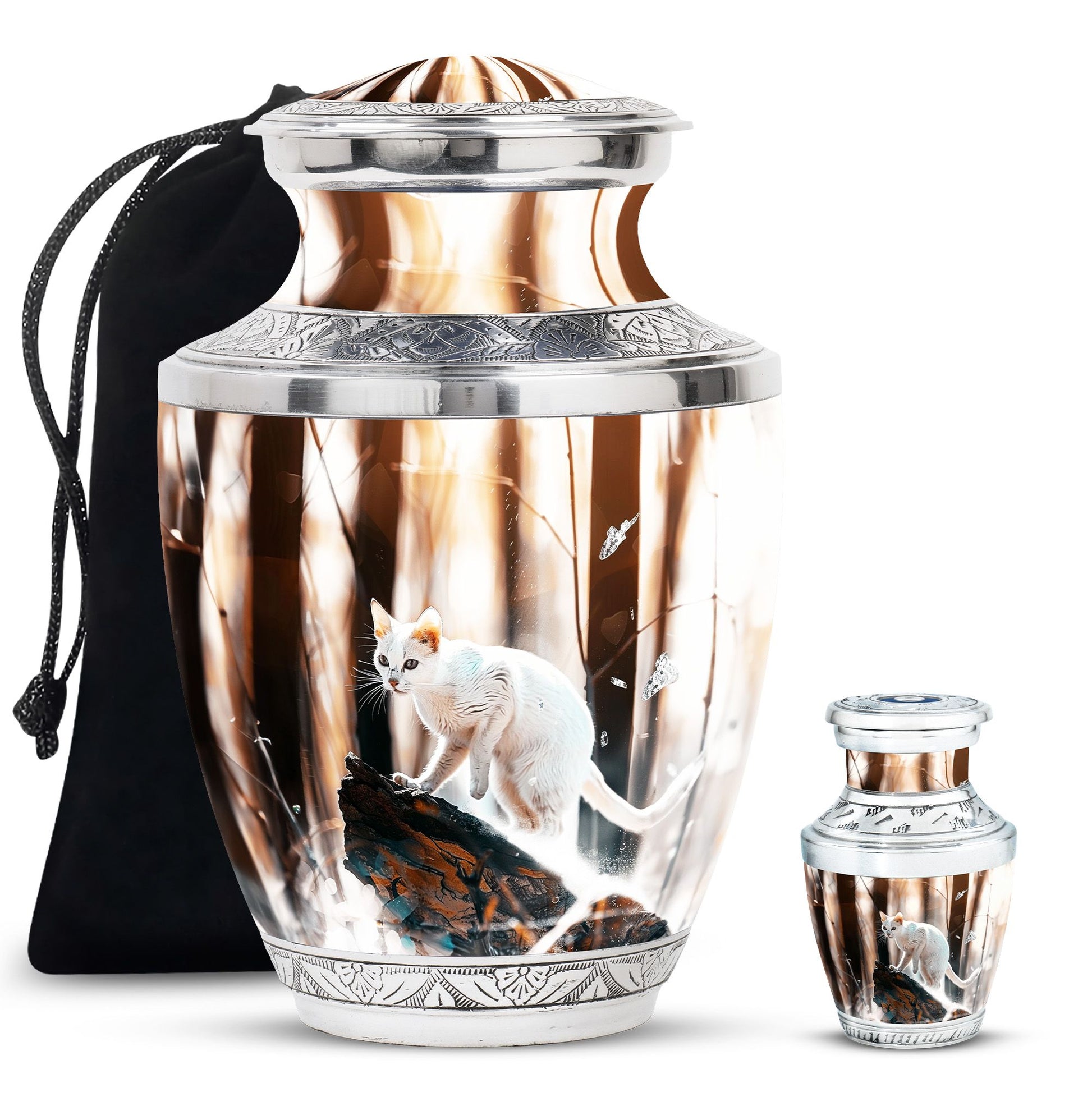 White Cat Ashes Urn For Cremation - Memorial Urns For Cat Lovers