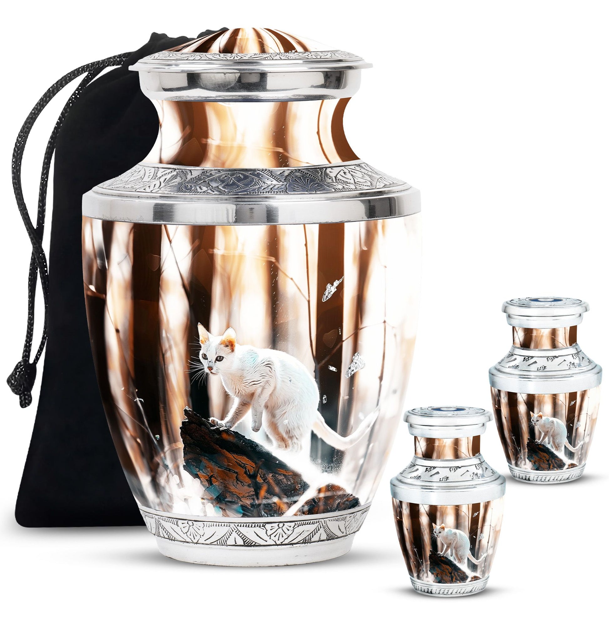 White Cat Ashes Urn For Cremation - Memorial Urns For Cat Lovers