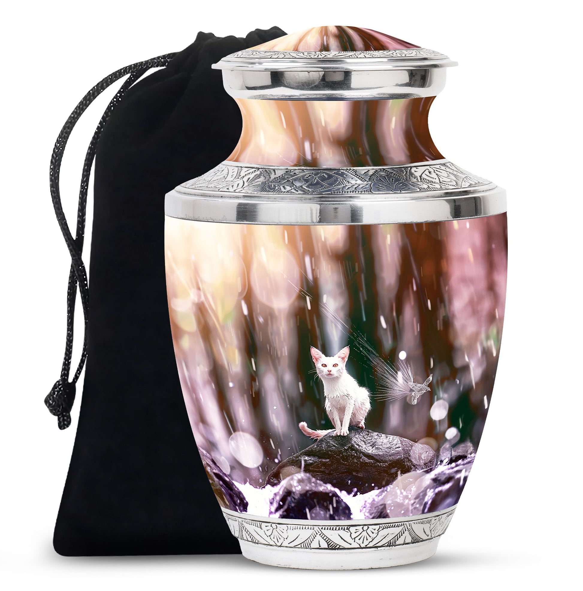 White Cat Cremation Urn For Mom Ashes - Pet Memorial Urn For Cats