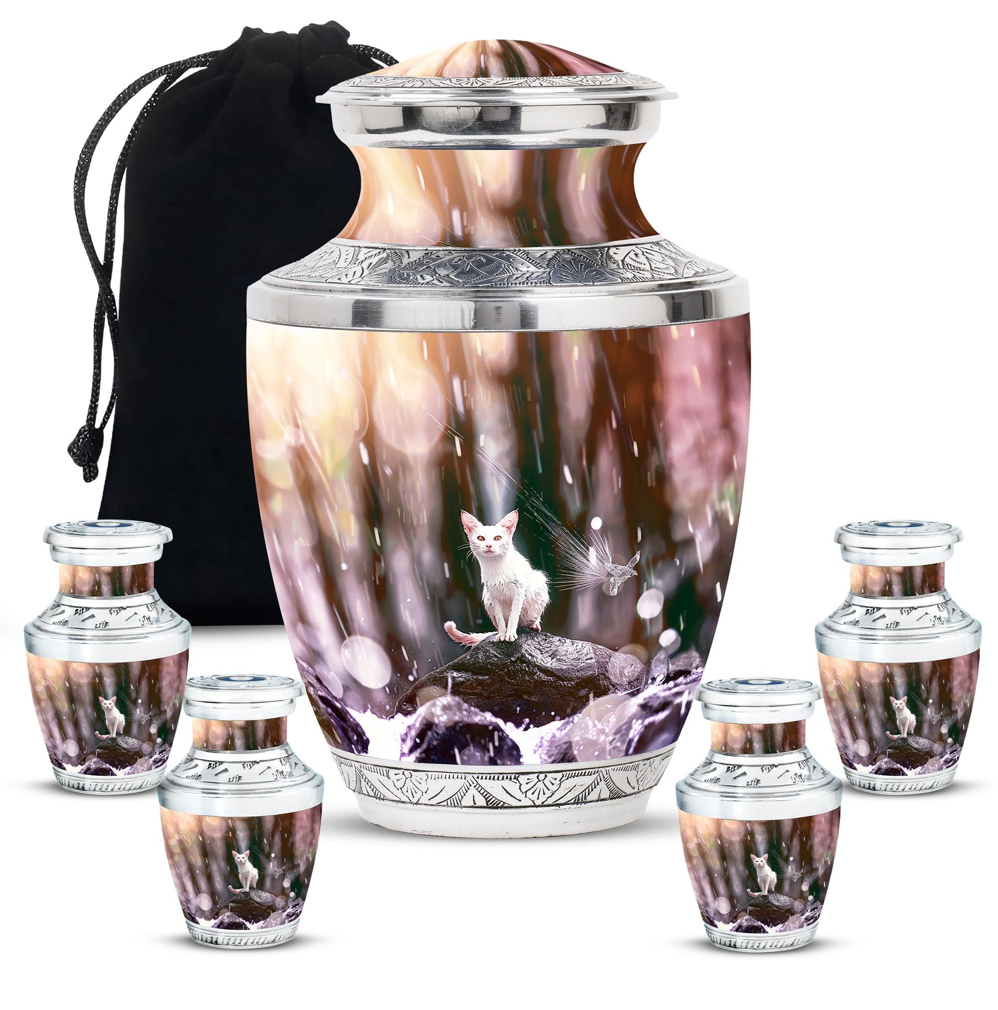 White Cat Cremation Urn For Mom Ashes - Pet Memorial Urn For Cats