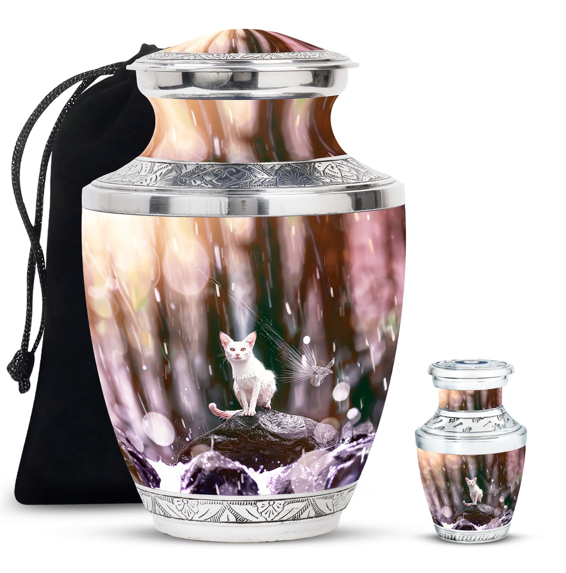 White Cat Cremation Urn For Mom Ashes - Pet Memorial Urn For Cats