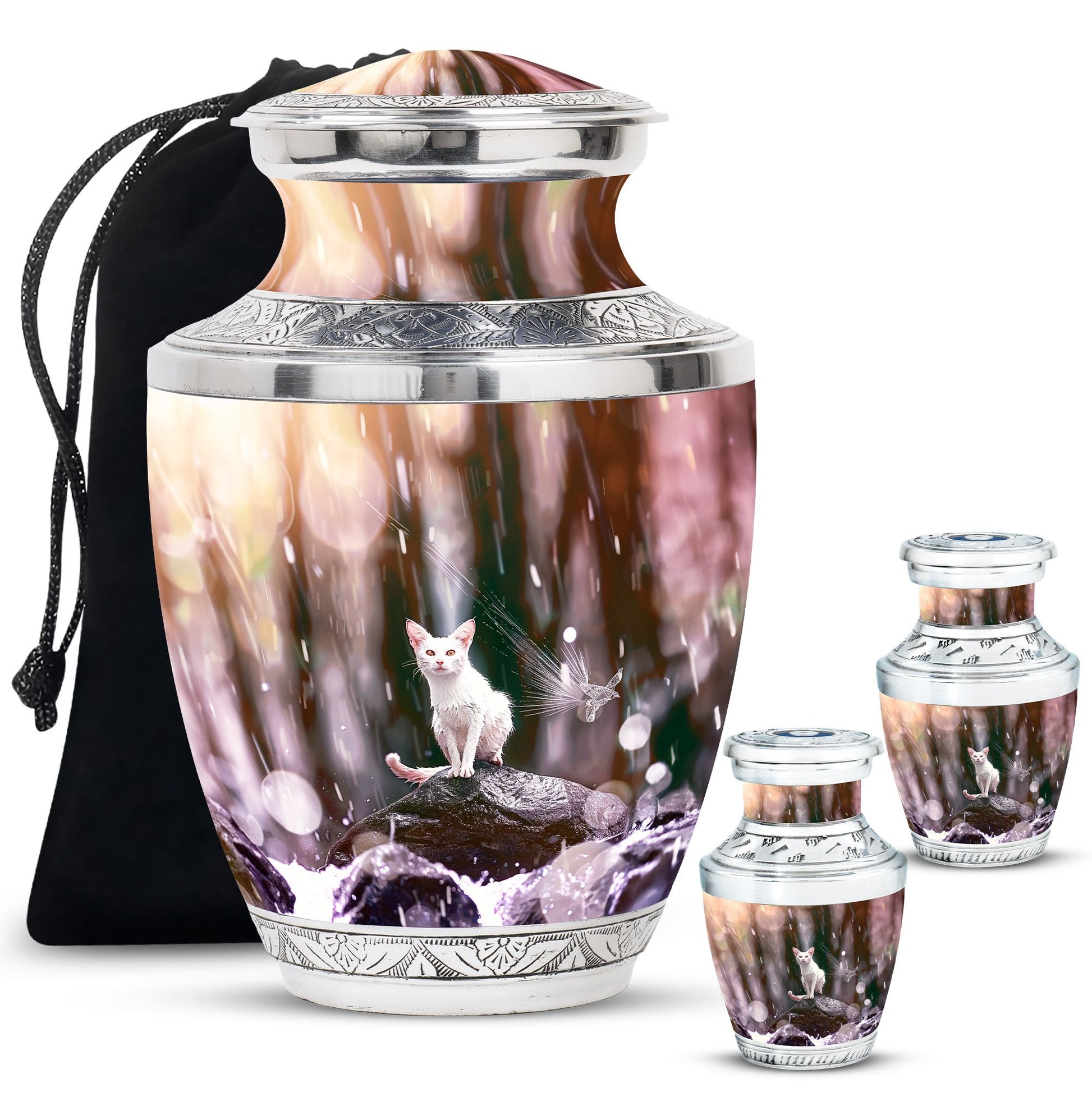 White Cat Cremation Urn For Mom Ashes - Pet Memorial Urn For Cats