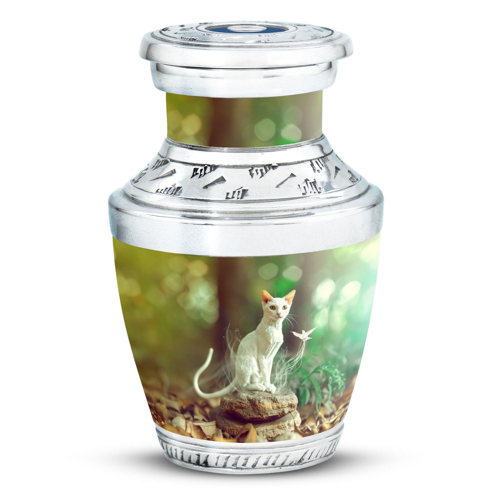 White Cat Urns For Funeral Ashes - Green Pet Cremation Urn For Cats