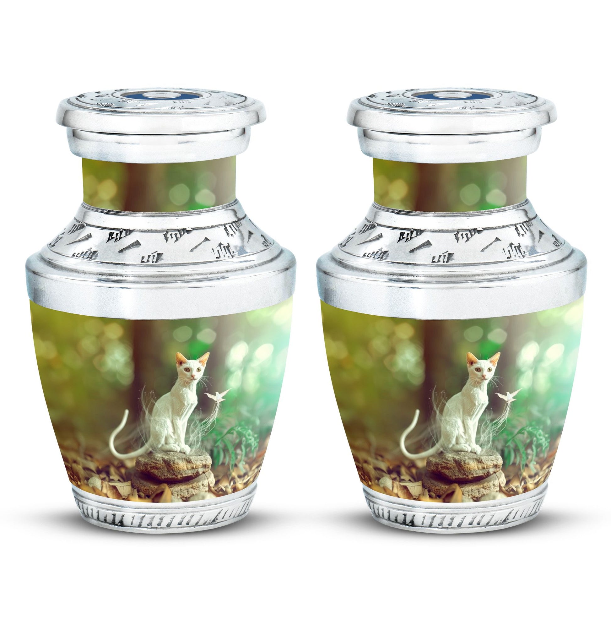 White Cat Urns For Funeral Ashes - Green Pet Cremation Urn For Cats