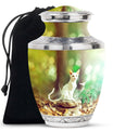 White Cat Urns For Funeral Ashes - Green Pet Cremation Urn For Cats