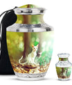 White Cat Urns For Funeral Ashes - Green Pet Cremation Urn For Cats