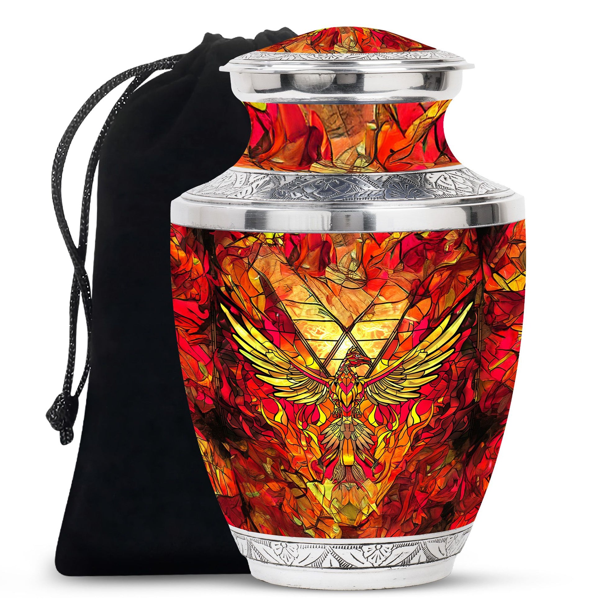 Phoenix Human Ashes Urns Large - Orange Phoenix Art Urn For Funeral