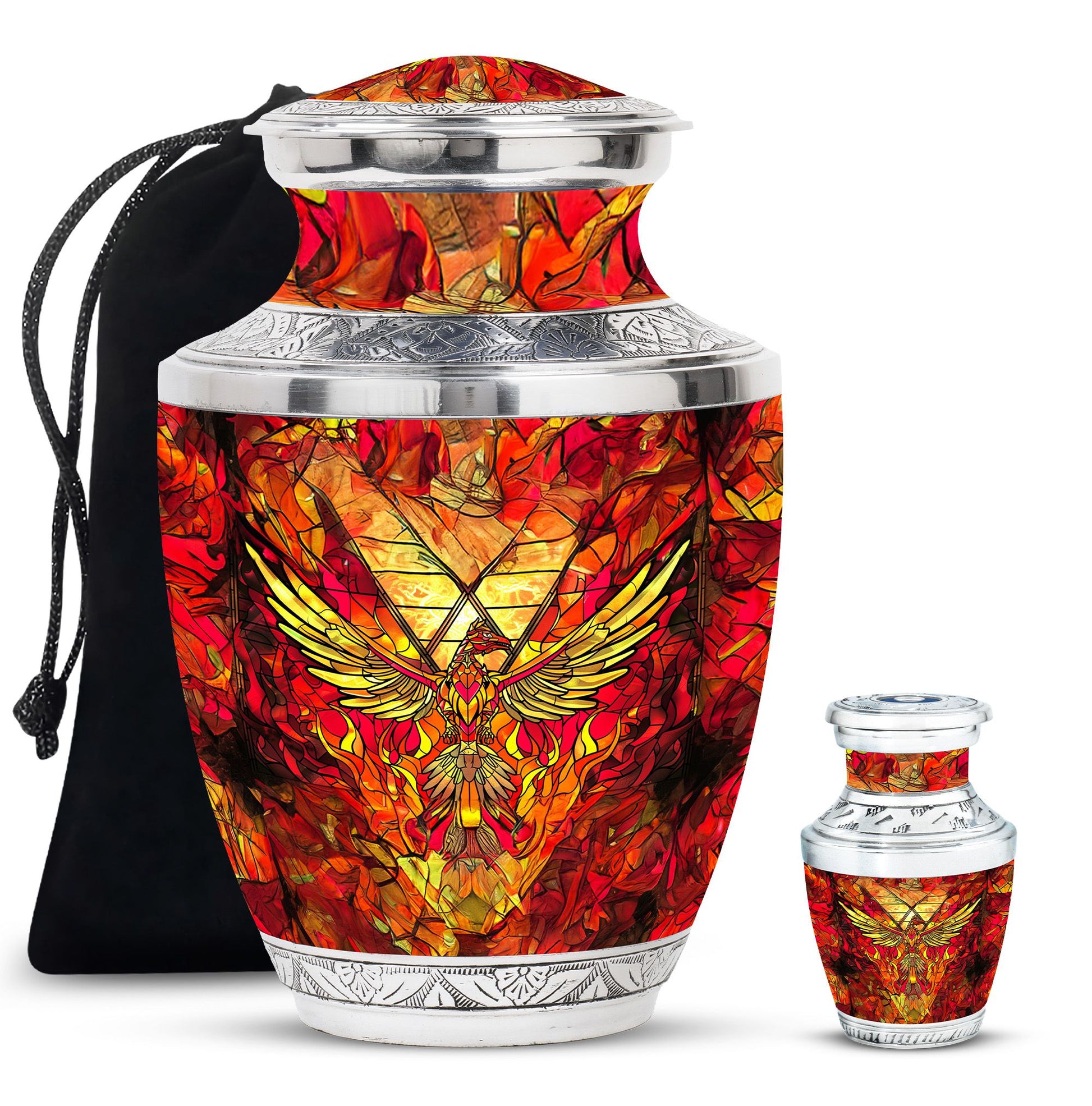 Phoenix Human Ashes Urns Large - Orange Phoenix Art Urn For Funeral