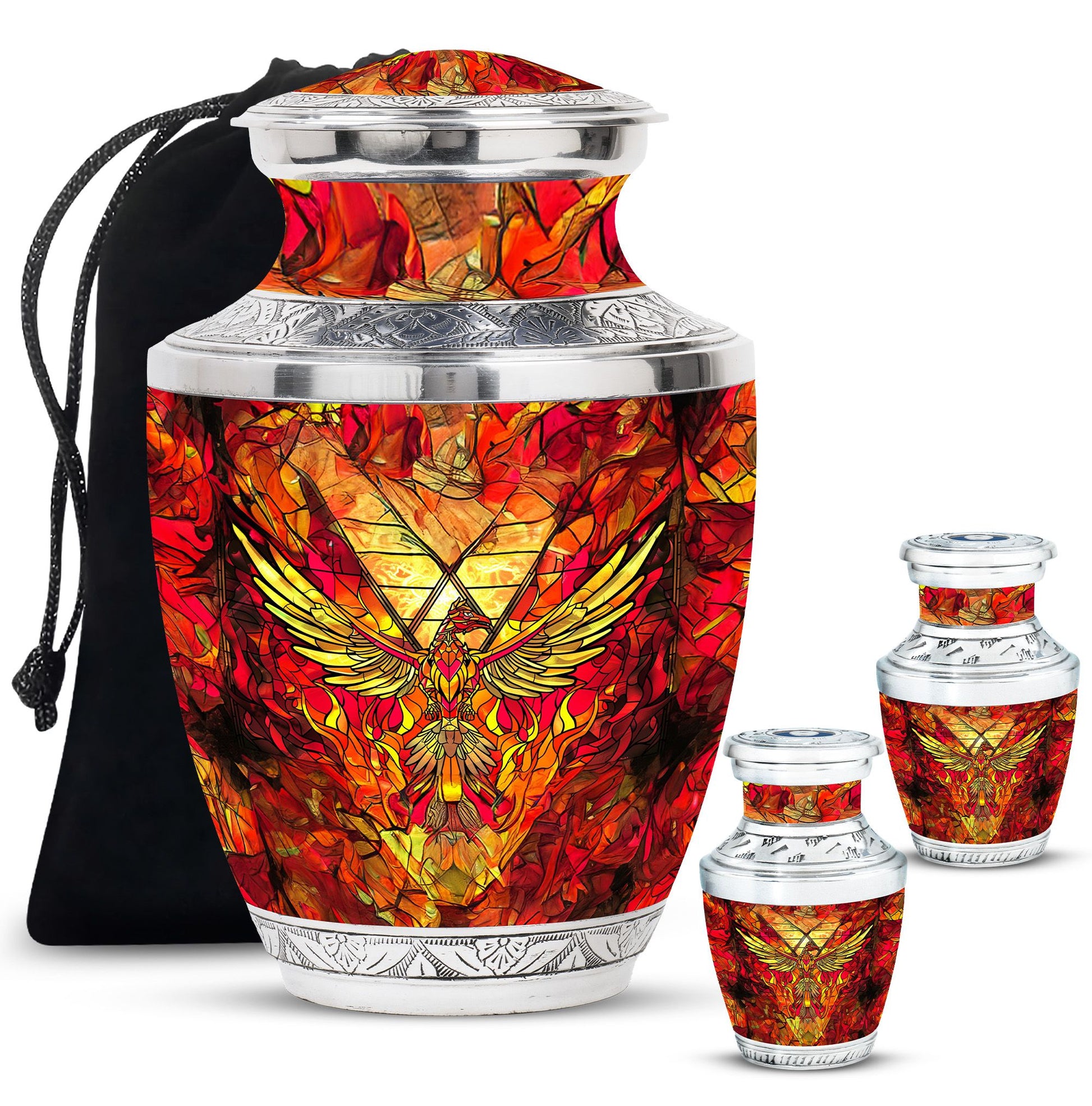 Phoenix Human Ashes Urns Large - Orange Phoenix Art Urn For Funeral