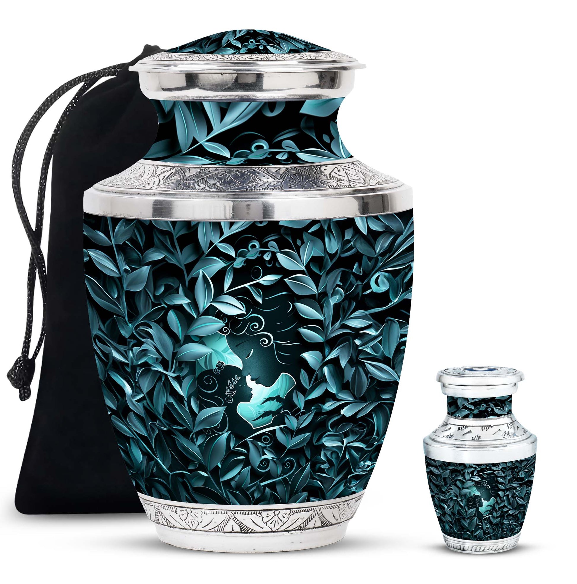 Mother & Child Keepsake For Human Ashes - Leaves Art Urn For Mom