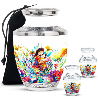 Colorful Personalized Mother Memorial Urn for Human Ashes - 10-inch, 200 cu in - Yatskia