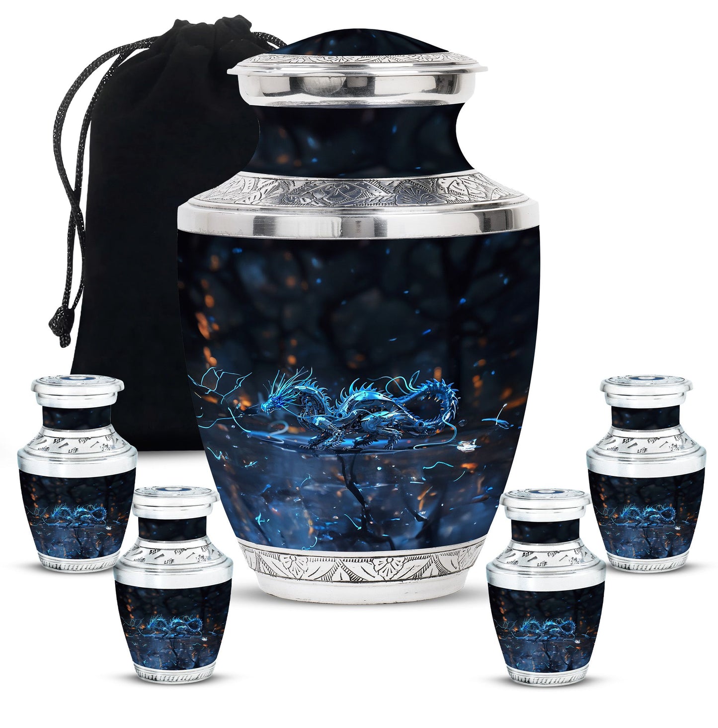 Blue Personalized Beach Cremation Urn for Human Ashes - 10-inch, 200 cu in - Yatskia