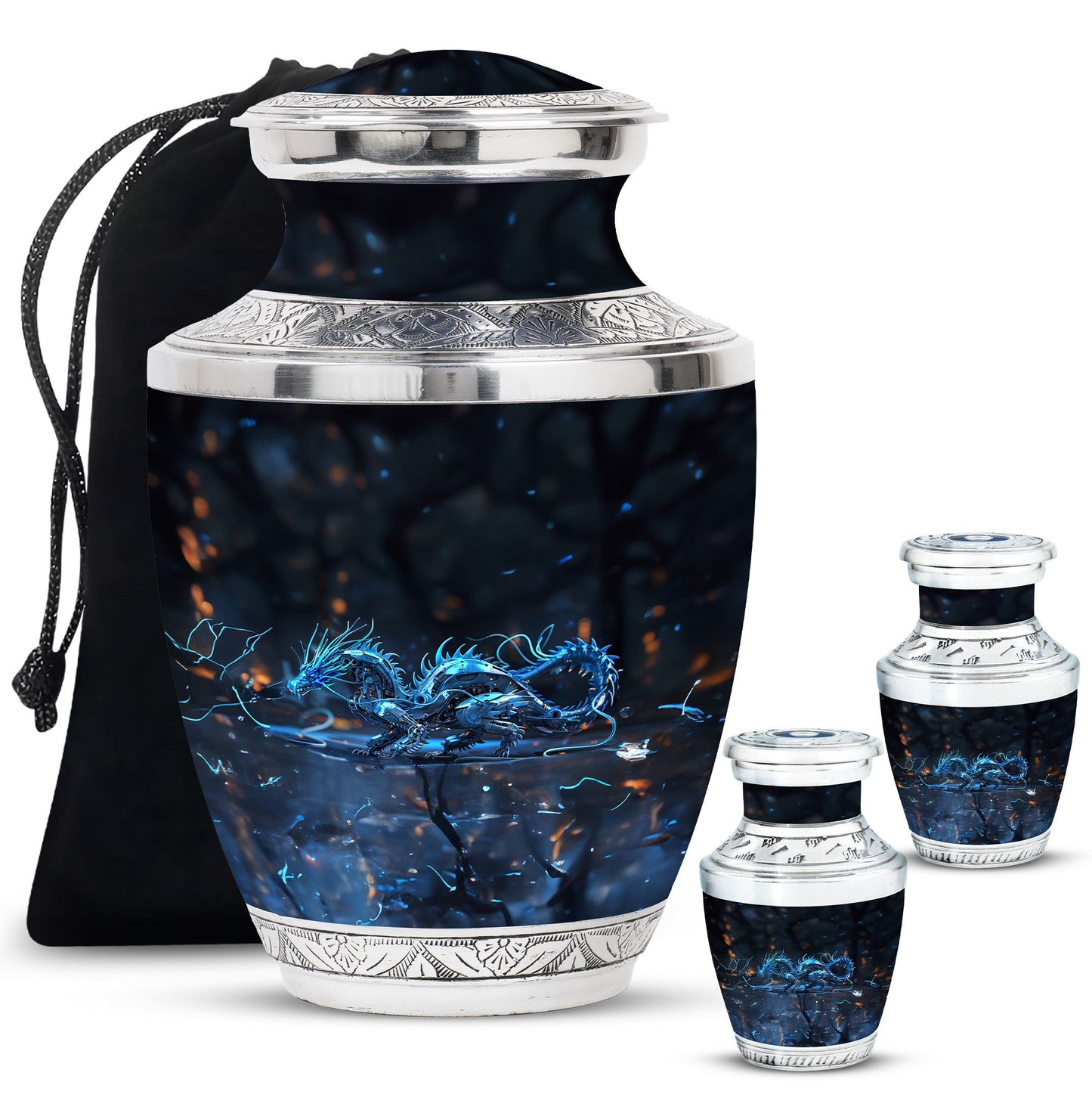 Blue Personalized Beach Cremation Urn for Human Ashes - 10-inch, 200 cu in - Yatskia