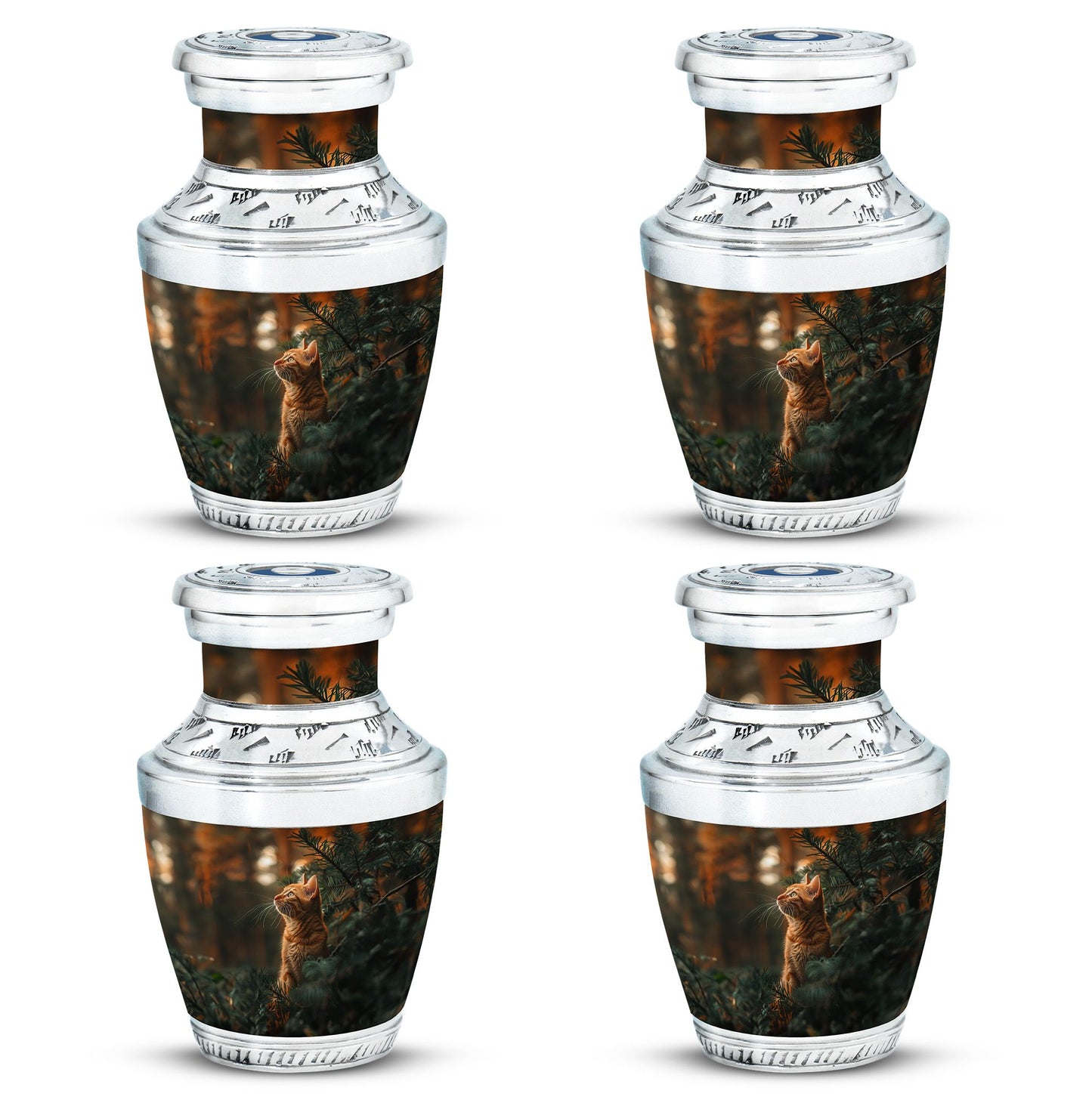 Cat Urn for Pet Ashes, Orange Cat Looking Up Among Pines, Memorial Urn