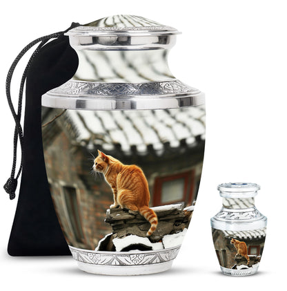 Orange Personalized Cat Keepsake Urn for Pet Ashes - Yatskia