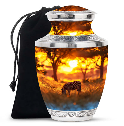 Personalized Zebra Keepsake Urn for Human Ashes - 10-inch, 200 cu in - Yatskia