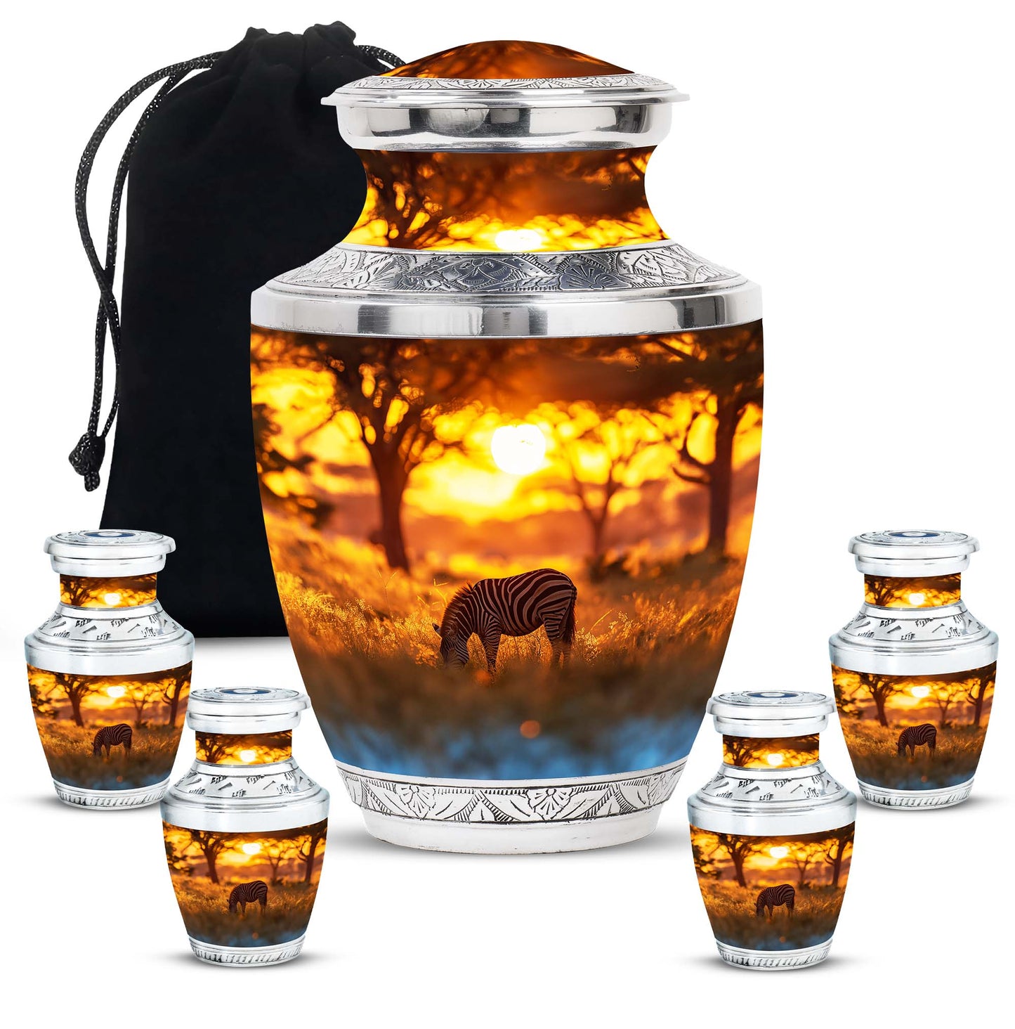 Personalized Zebra Keepsake Urn for Human Ashes - 10-inch, 200 cu in - Yatskia