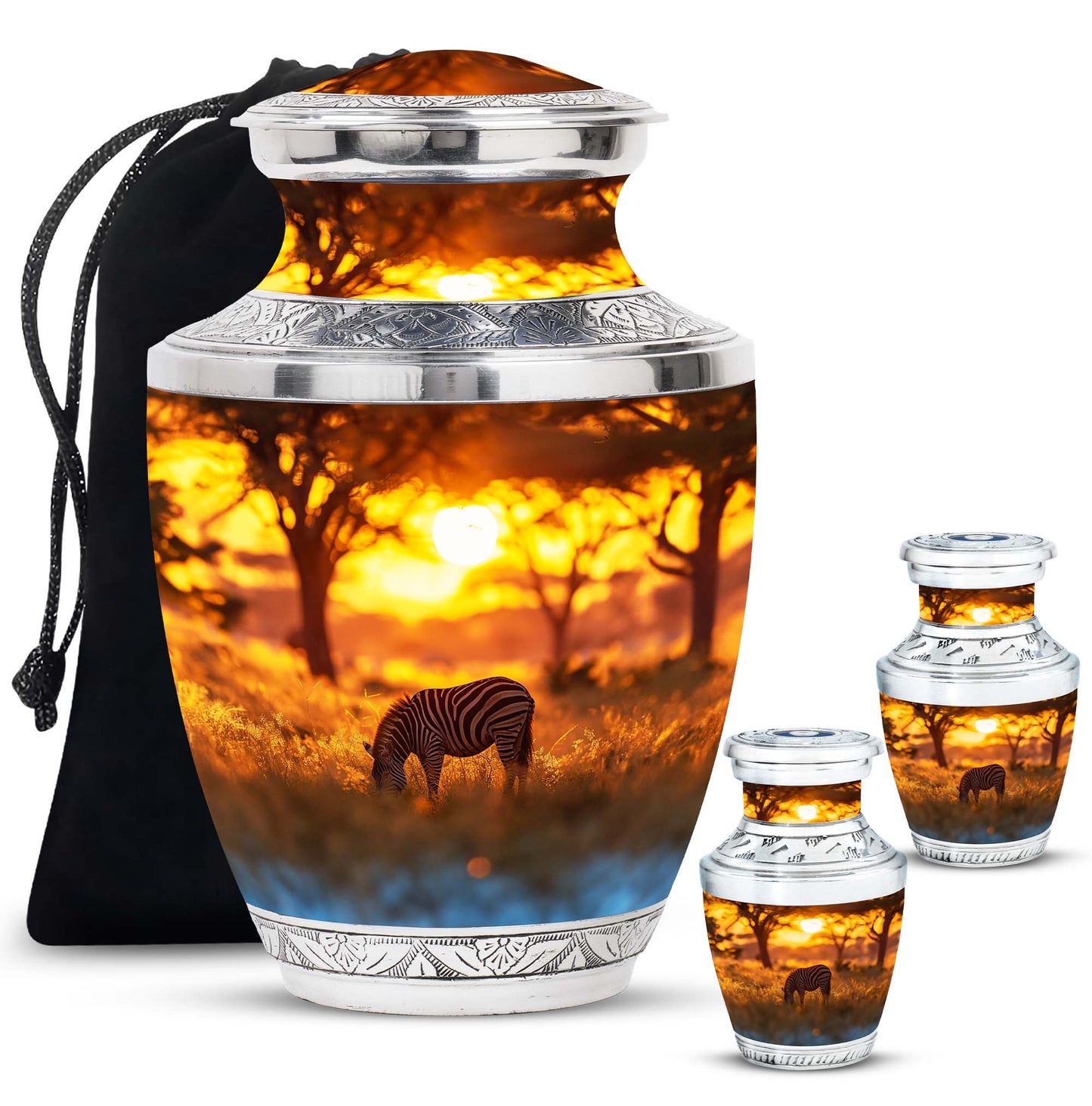 Personalized Zebra Keepsake Urn for Human Ashes - 10-inch, 200 cu in - Yatskia