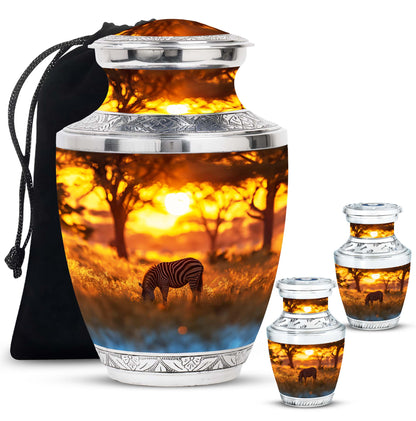 Personalized Zebra Keepsake Urn for Human Ashes - 10-inch, 200 cu in - Yatskia