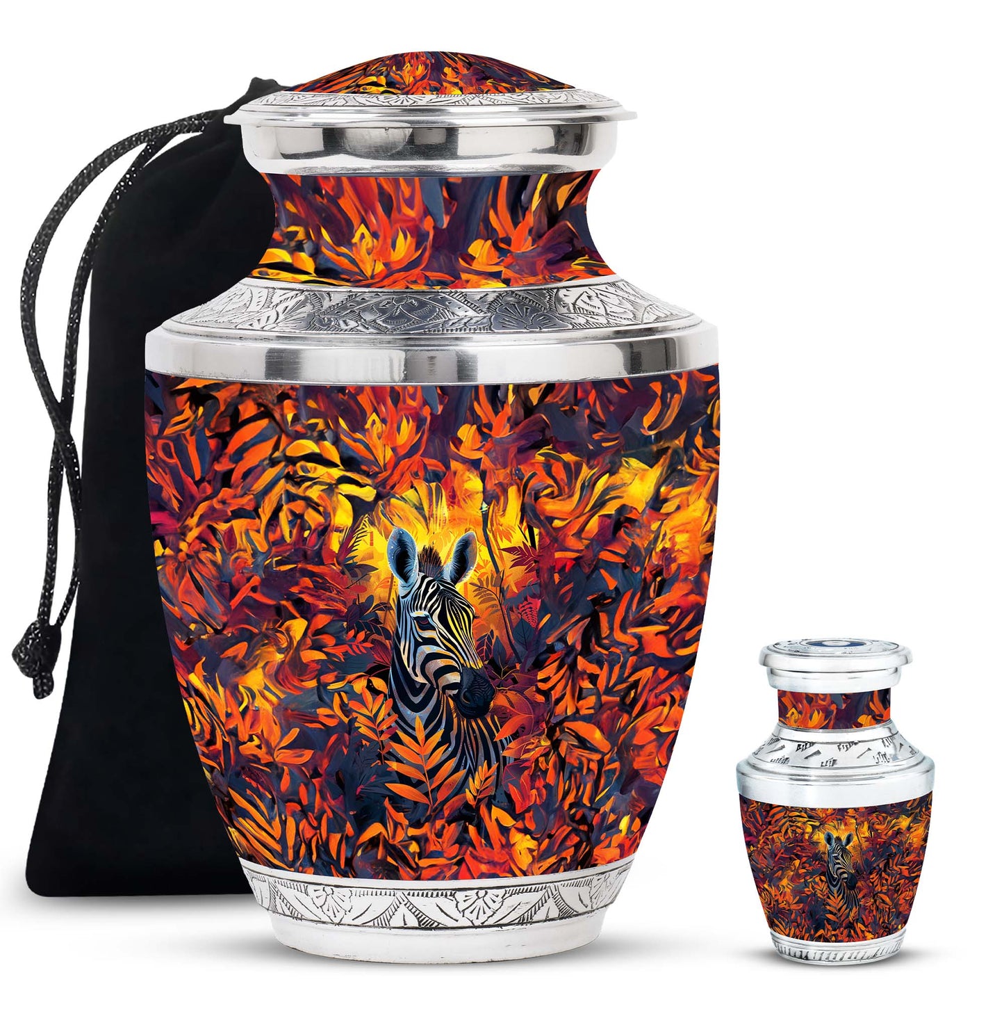 Personalized Zebra Keepsake Urn for Human Ashes - 10-inch, 200 cu in - Yatskia