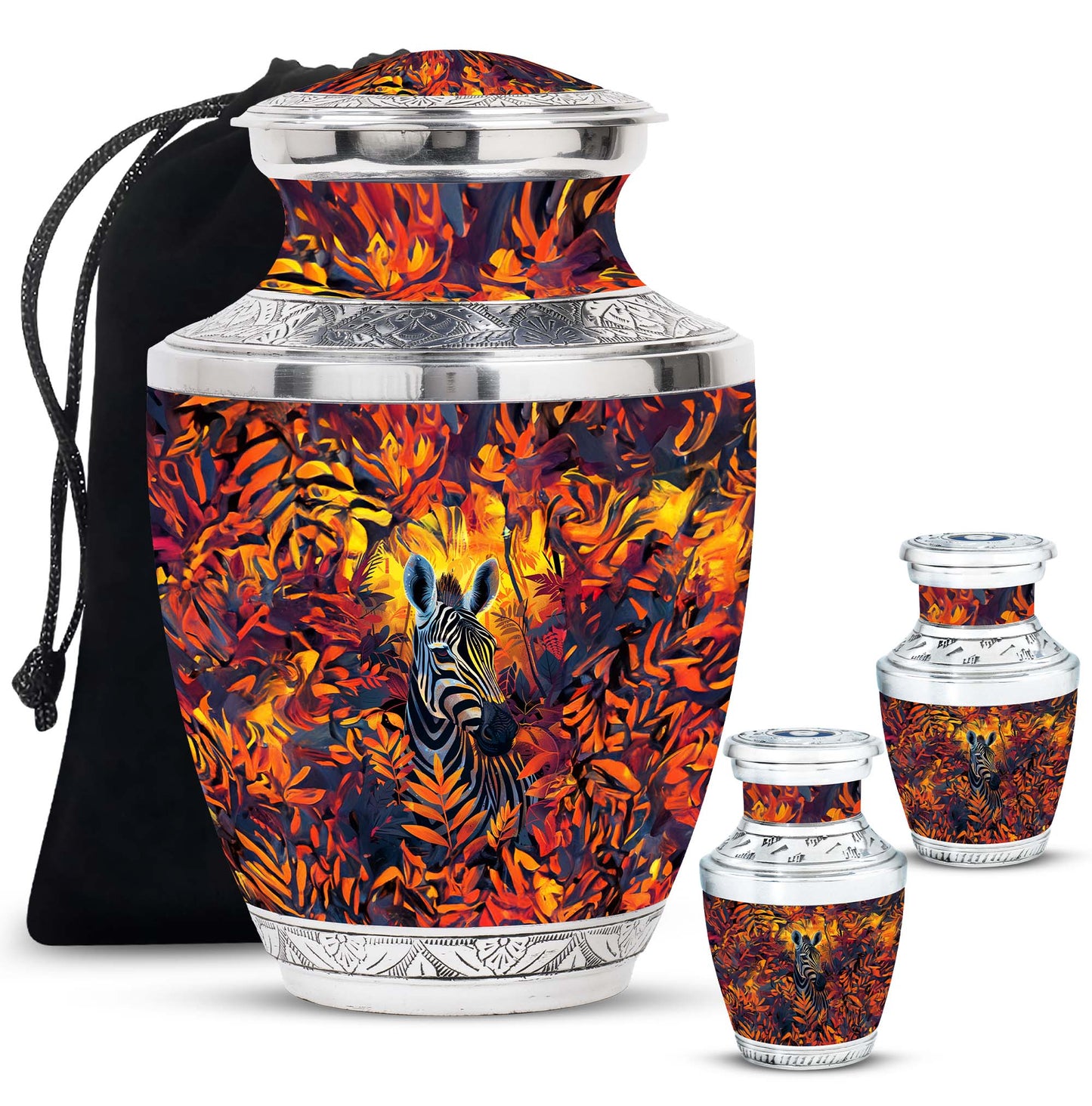 Personalized Zebra Keepsake Urn for Human Ashes - 10-inch, 200 cu in - Yatskia