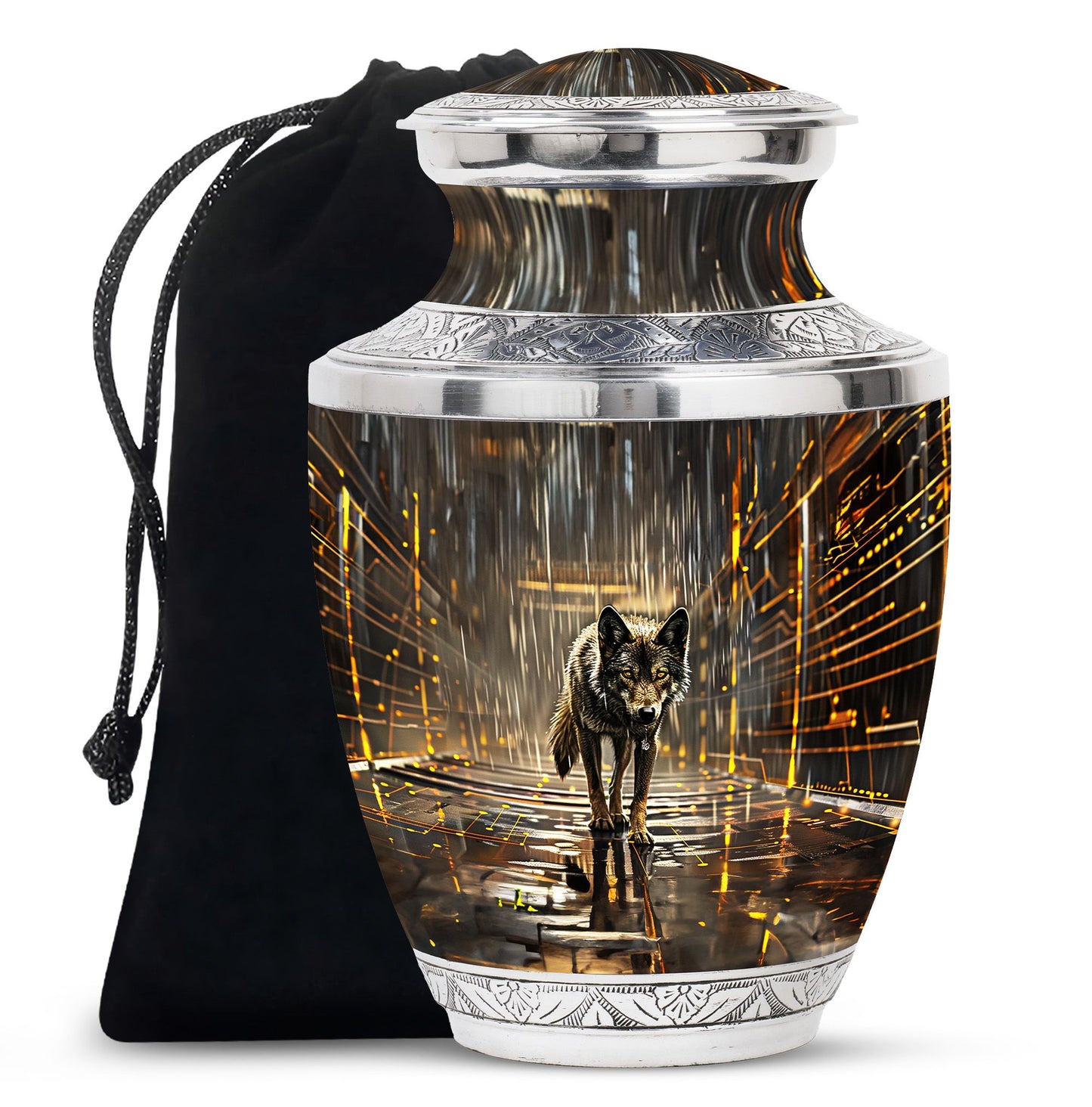 Personalized Wolf Keepsake Urn for Human Ashes - 10-inch, 200 cu in - Yatskia