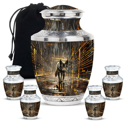 Personalized Wolf Keepsake Urn for Human Ashes - 10-inch, 200 cu in - Yatskia