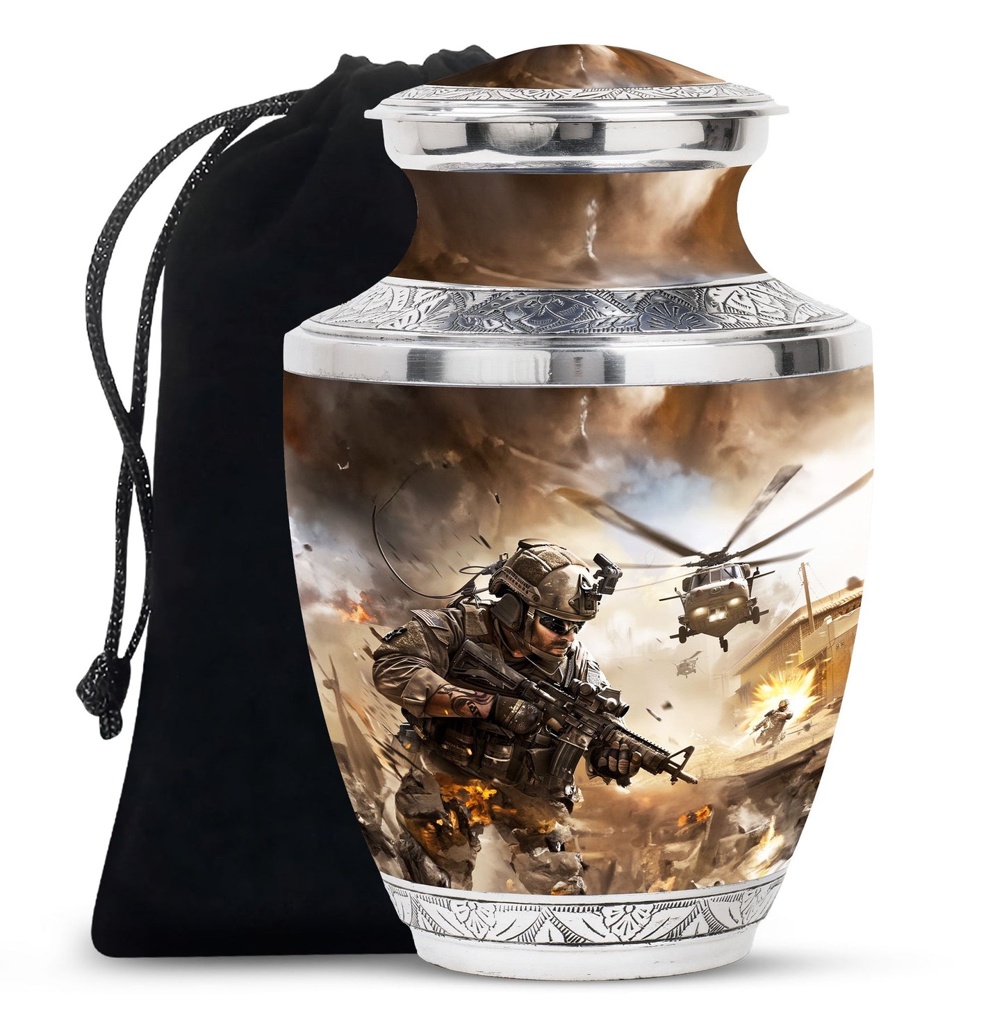 Personalized Military Memorial Urn for Women - 10-inch, 200 cu in - Yatskia