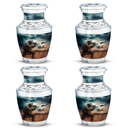 Military Urn for Human Ashes with Soldier and Helicopter Scene, Memorial Urn