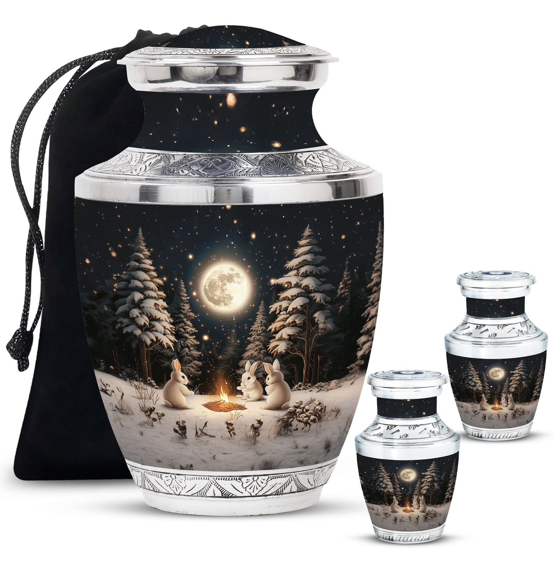 White Bunny Moon Urn For Ashes Adult Female Funeral, Ashes Urn