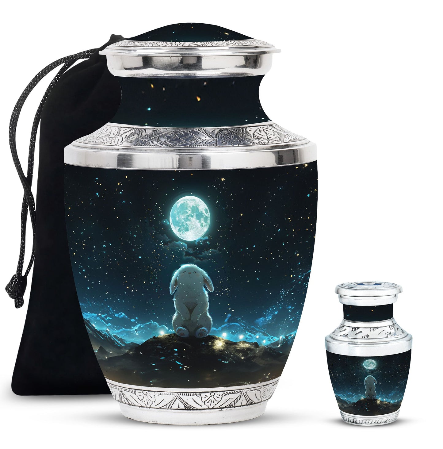 White Personalized Galaxy Cremation Urn for Women - 10-inch, 200 cu in - Yatskia