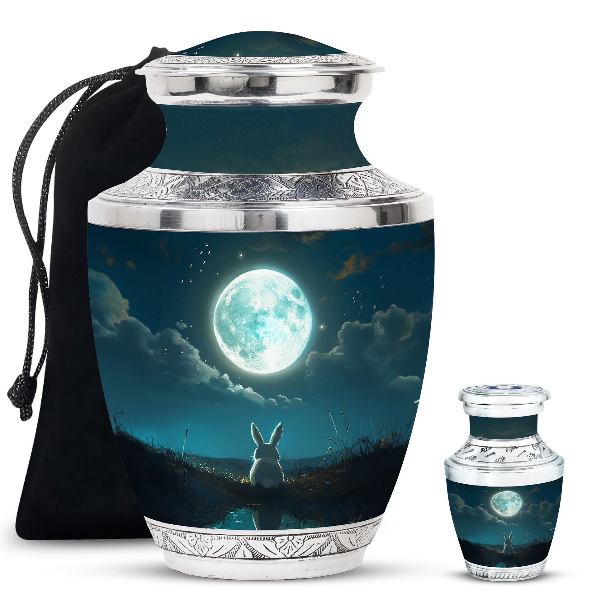 White Bunny Moon Miniature Urns For Human Ashes Funeral, Ashes Urn