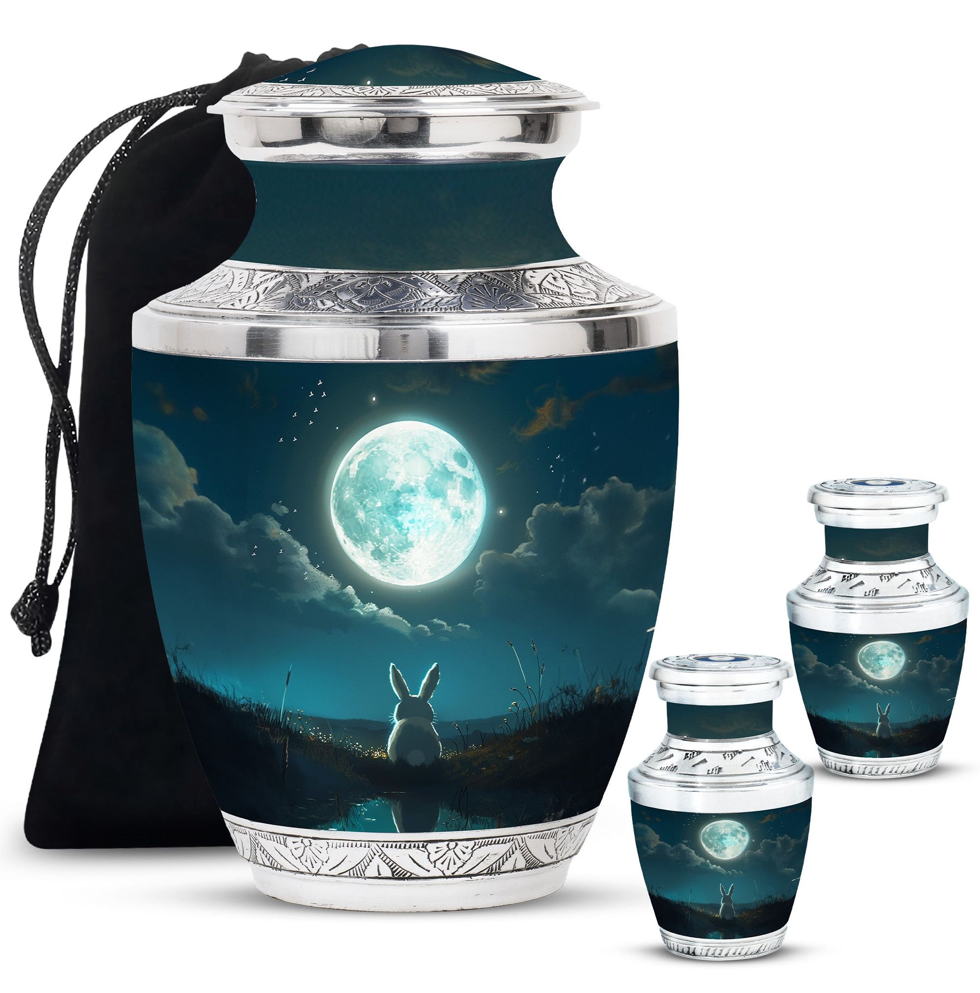 White Bunny Moon Miniature Urns For Human Ashes Funeral, Ashes Urn