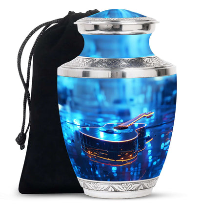 Blue Guitar Urn for Human Ashes – Neon Blue Decorative Urn Keepsake