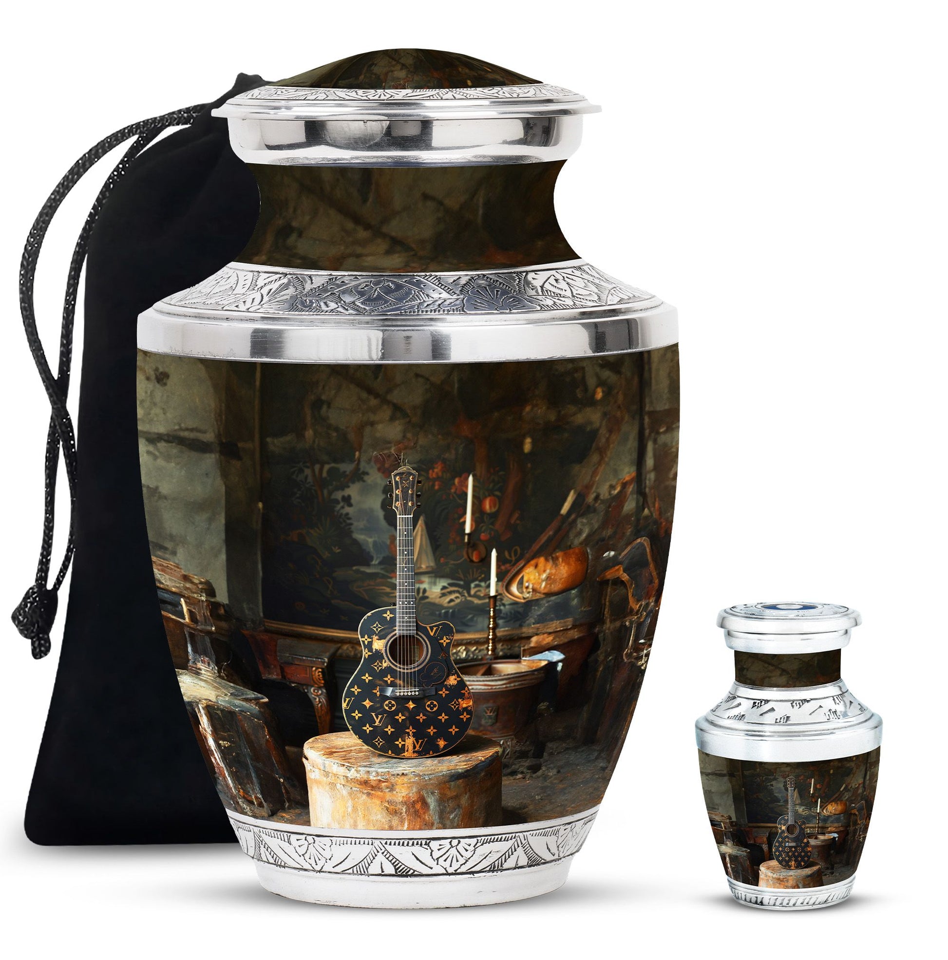 Guitar Small Urn Large Funeral, Ashes Urn For Ashes