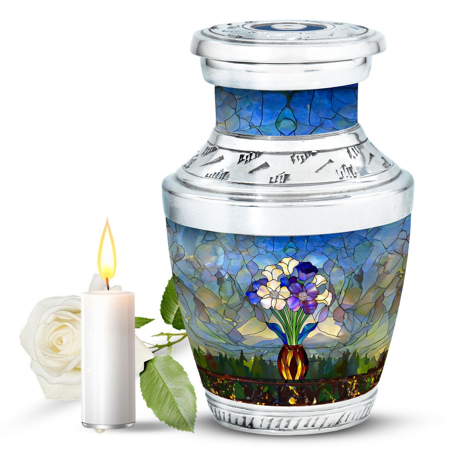 Glass Stained Glass Cremation Urn for Human Ashes - 10-inch, 200 cu in - Yatskia