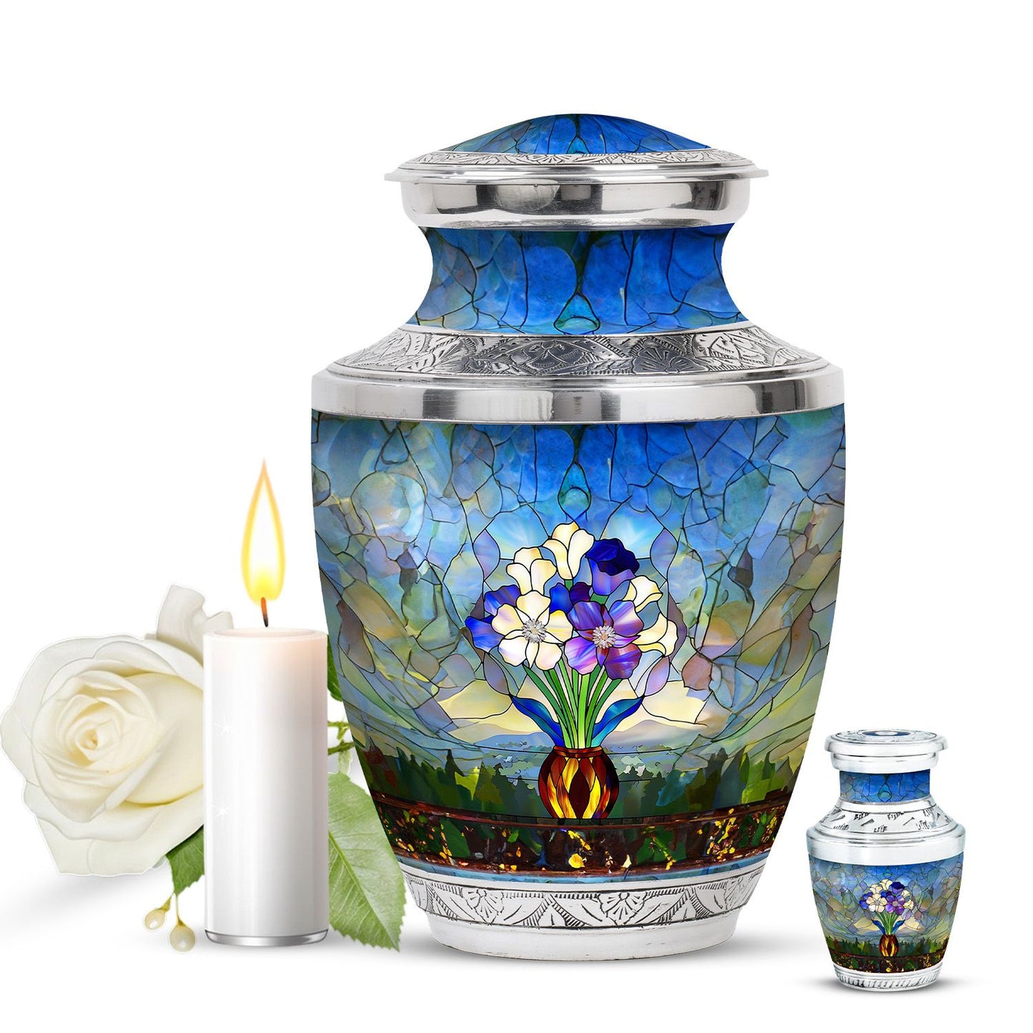Glass Stained Glass Cremation Urn for Human Ashes - 10-inch, 200 cu in - Yatskia