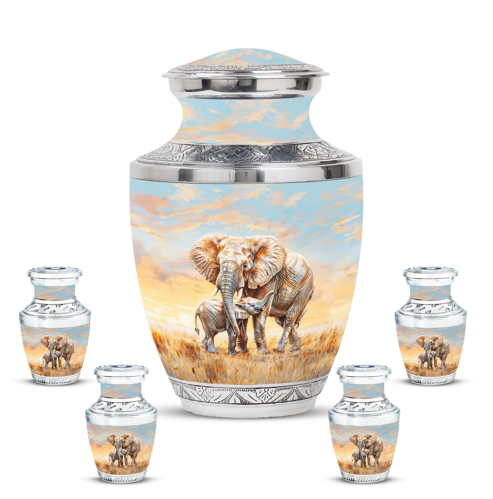 Elephant Family Cremation Urns For Men Funeral, Ashes Cremation Urn