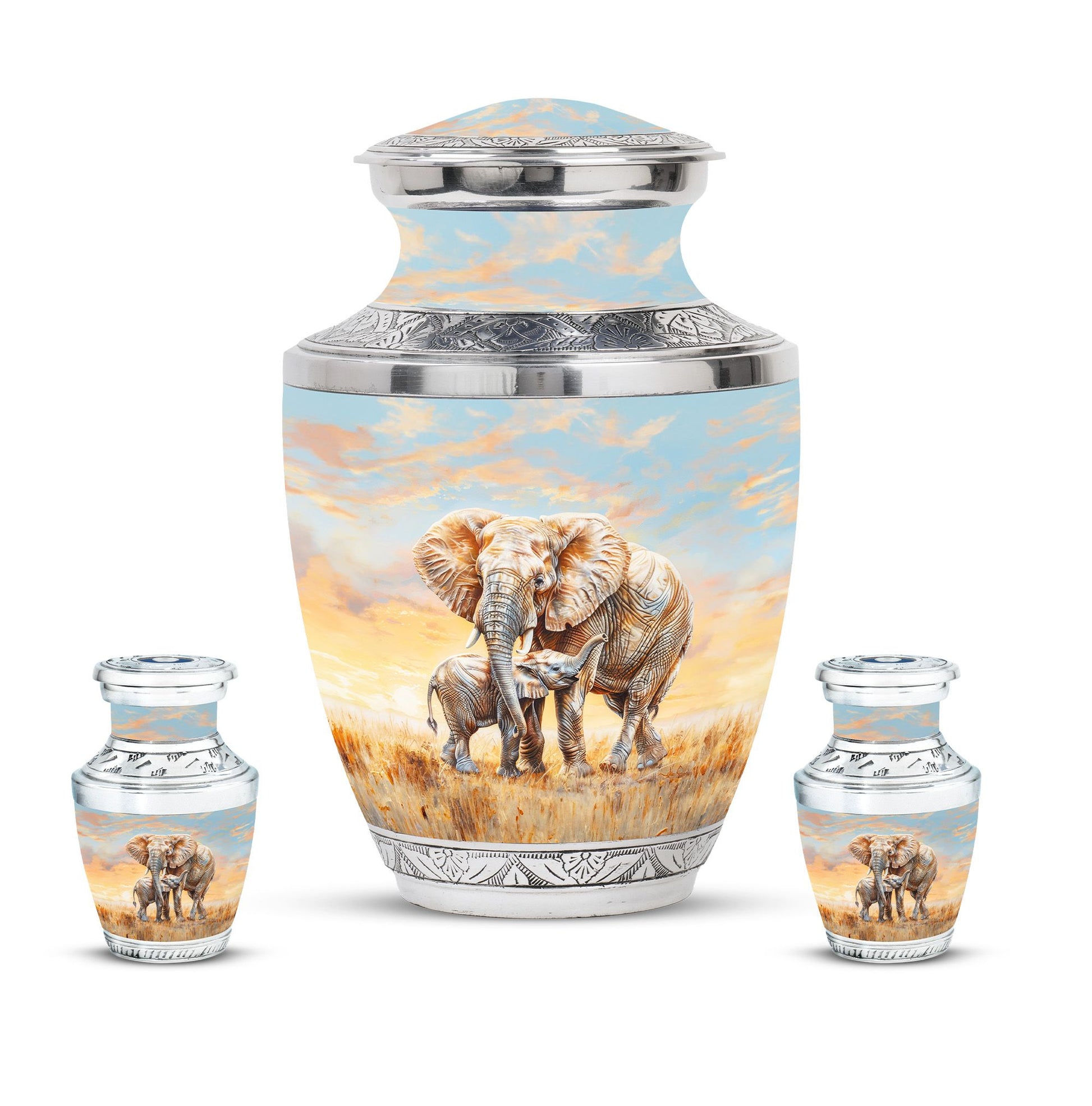 Elephant Family Cremation Urns For Men Funeral, Ashes Cremation Urn