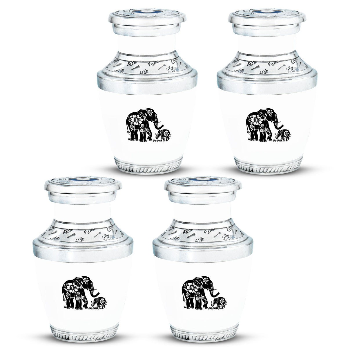 Elephant Urn for Human Ashes, White Urn with Black Floral Elephant and Calf, Memorial Urn