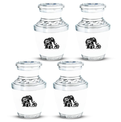Elephant Urn for Human Ashes, White Urn with Black Floral Elephant and Calf, Memorial Urn