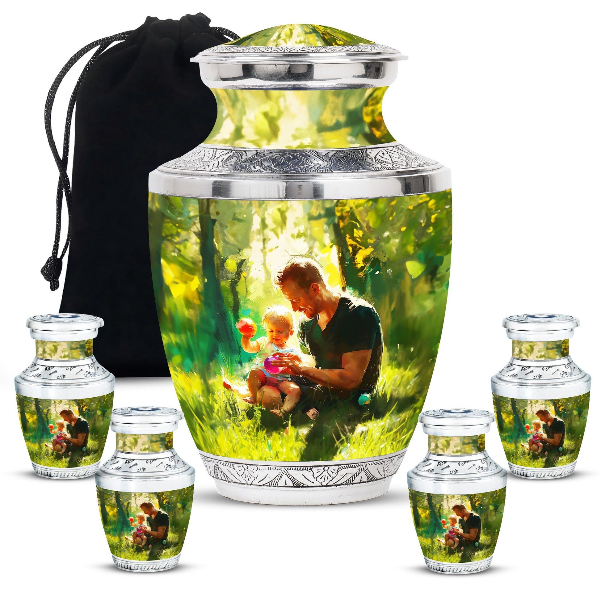 Father & Kids Large & Small Cremation Urns For Human Ashes
