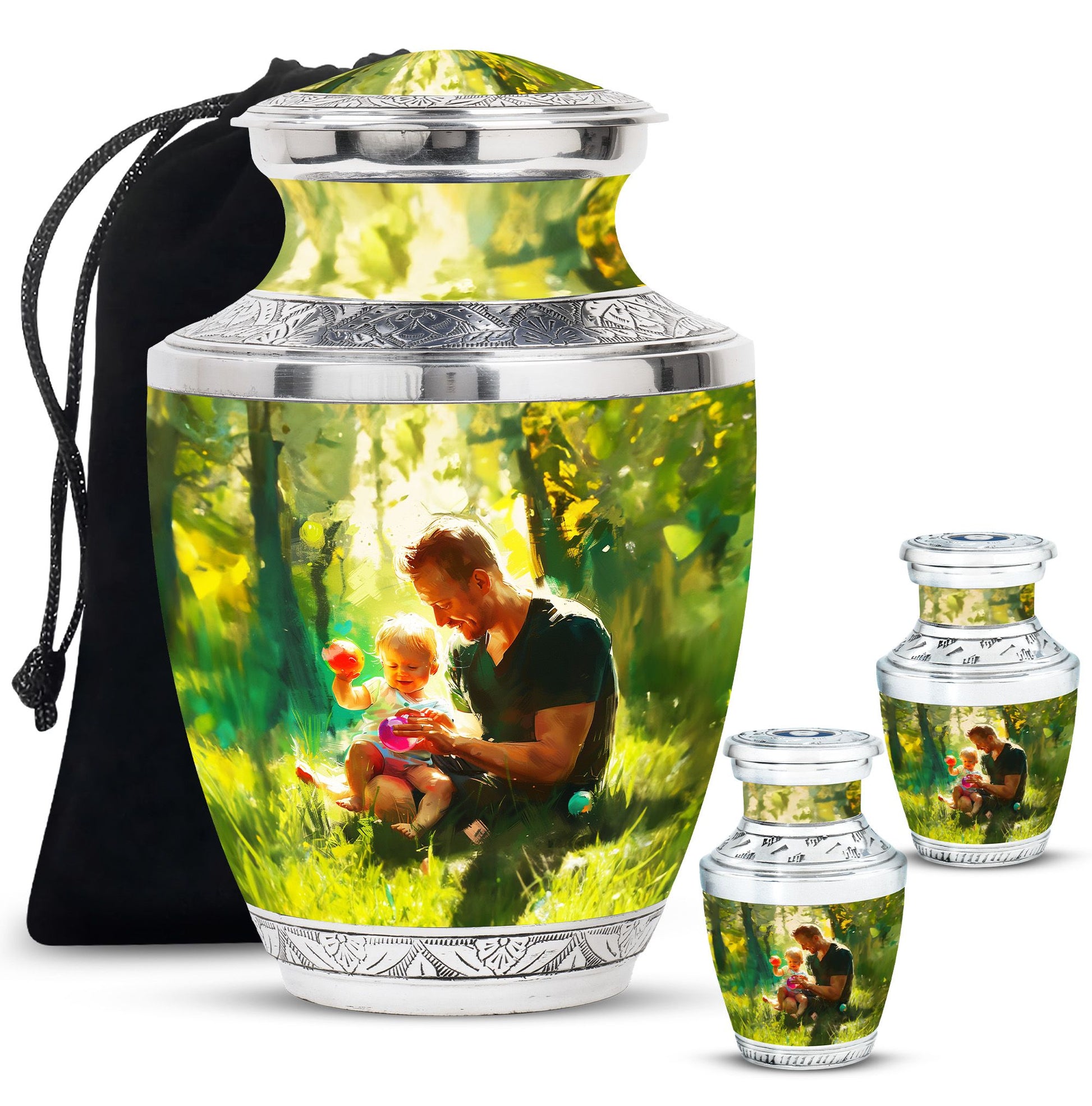 Father & Kids Large & Small Cremation Urns For Human Ashes