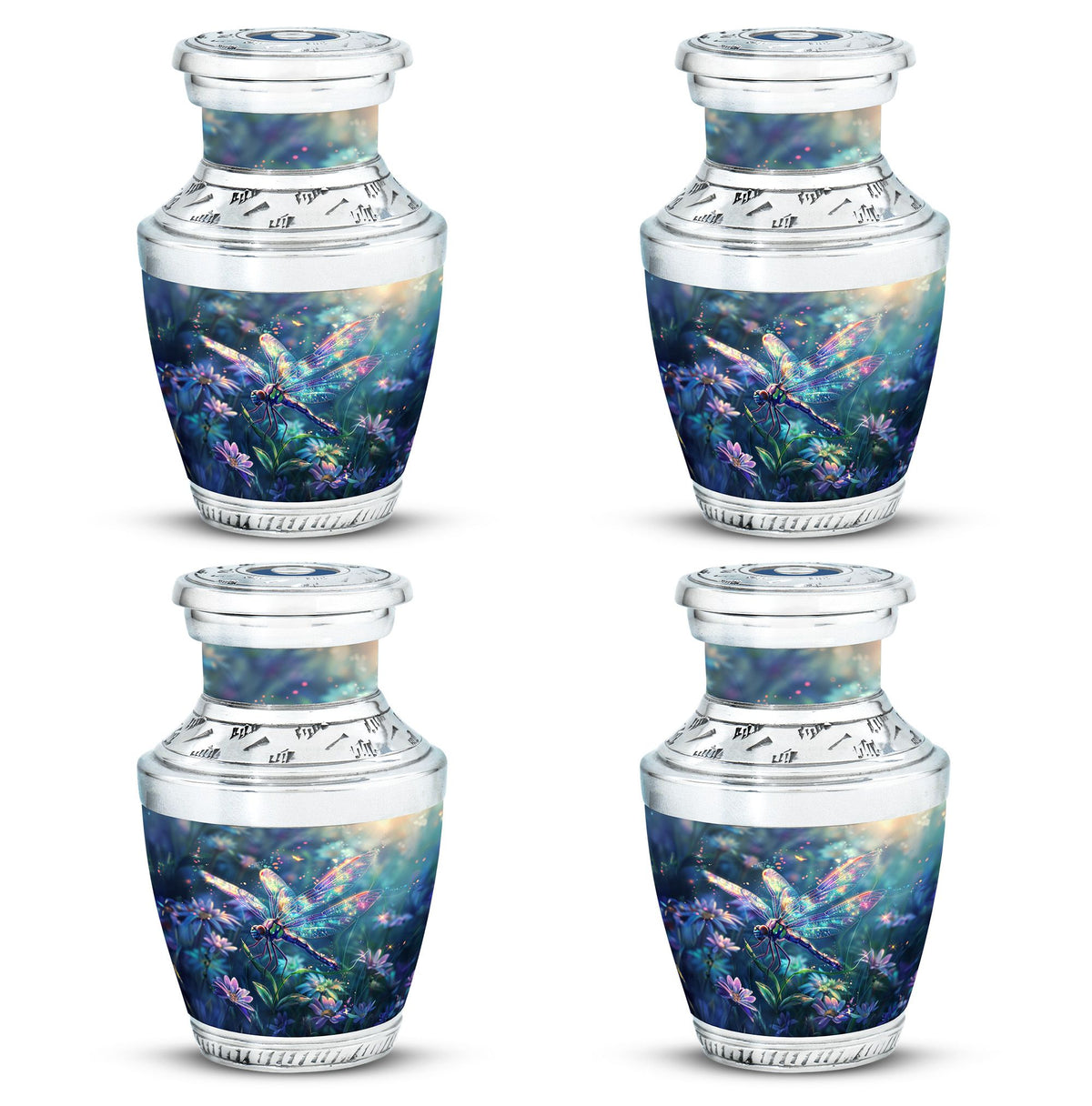 Dragonfly Urn for Human Ashes, Iridescent Among Spring Wildflowers, Classic Memorial Urn
