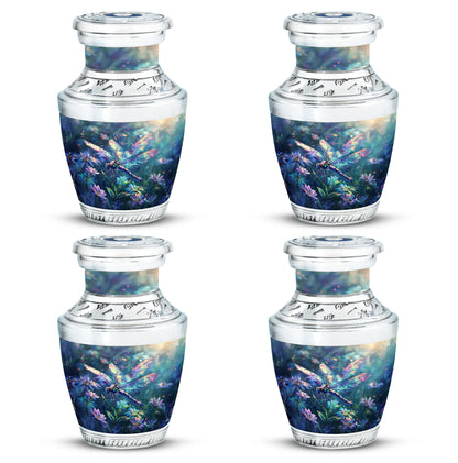 Dragonfly Urn for Human Ashes, Iridescent Among Spring Wildflowers, Classic Memorial Urn