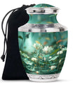 Lotus Cremation Urn for Women – Green Floral Funeral Urn For Ashes Female